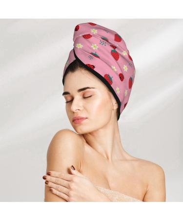 Hair Towel Wrap for Quick Drying | Cute Strawberry & Ladybugs Design | Towel Turban with Button for Effortless Hair Care - Buy Online on GoSupps.com
