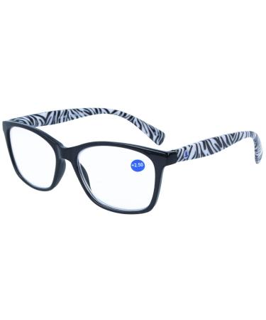 Stylish reading aid made of robust plastic with spring hinge and unusual animal print SAFARI in Zebra - Black + 2.00 dpt