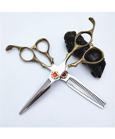 Hair Cutting Kit 6 Inch Golden Handle Hair Clipper Big Gem Hairdressing Scissors Teeth Scissors Sharp Hair Thinning Scissors Professional Hair Cutting Scissors