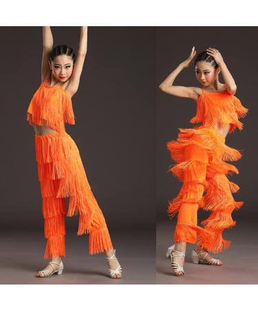 Adult Women's Fringe Latin Dance Pants - Black Tassel Performance Costume - Orange - Medium - Buy Online on GoSupps.com