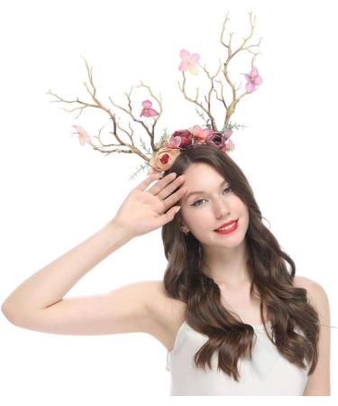 Deer Antler Flower Crown Headband - Halloween & Christmas Props - Light Brown - Buy Online on GoSupps.com