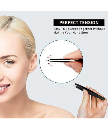 Ruxbury 4pcs Professional Stainless Steel Tweezers Set for Women & Men - Slanted & Pointed Tip, Black Coated Precision Tweezers for Facial Hair, Ingrown Hair - Includes Leather Pouch - Buy Online on GoSupps.com