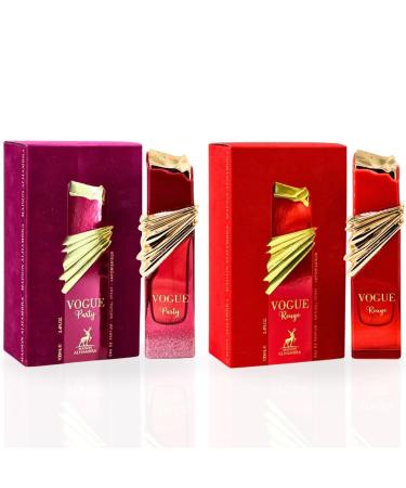 Maison Alhambra Vogue Party & Vogue Rouge EDP Sprays 100ML (3.4 OZ) Long Lasting Floral Sweet Inviting Fragrances. (DYNAMIC BUNDLE) Fruity Floral Vanilla Woody