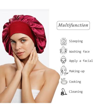 2 Pcs Silky Satin Sleep Bonnet Set for Curly Hair | Large Braids Bonnets for Women | Hair Care Night Caps | M Black+Wine Red - Buy Online on GoSupps.com