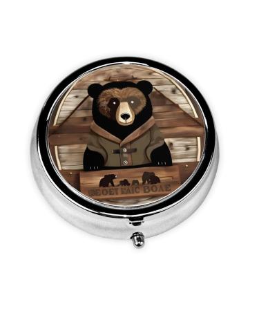 Rustic Lodge Bearround Pill Box 3 Compartment Round Pill Box Organizer # Portable Travel Pill Box for Traveling.