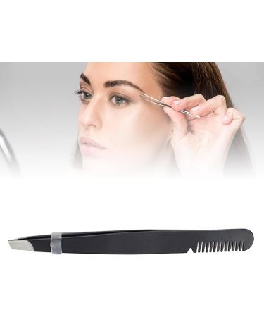 Multi-Purpose Stainless Steel Eyebrow Tweezers - Ergonomic Precise Slanted Tip & Comb - Black - Buy Online on GoSupps.com
