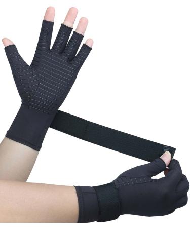 Semikk Copper Arthritis Gloves with Adjustable Wrist Strap for Women & Men  Fingerless Compression Gloves for Arthritis  Carpal Tunnel  Pain Relief  Swelling  Rheumatoid  Typing (Small/Medium  1 Pair) Small/Medium (1 Pai...
