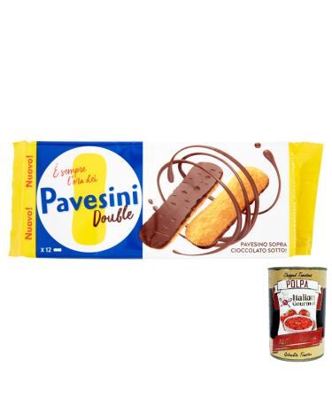 Italian Gourmet E.R. Barilla Pavesi Pavesini Set of 12 Dark Chocolate Cookies 60g Italian Biscuits Cookies Cookies + Italian Gourmet Polpa 400g