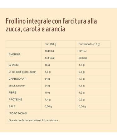  Italian Gourmet E.R. Misura Frollino Integral Fibrextra Whole Grain Sandblasters with Pumpkin Carrot and Orange Filling 100% Whole Wheat Flour 260g + Gourmet Italian Polpa 12 Pieces - Buy Online on GoSupps.com
