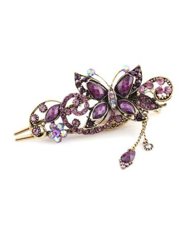 Buankoxy Women's Vintage Crystal Butterfly Hair Clip Head Wear- For Hair Clip Beauty Tools (Purple)