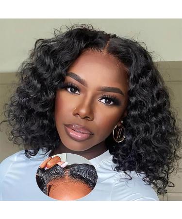 Domiso Wear and Go Glueless Wigs Deep Wave Bob Wigs Human Hair Wear and Go Lace Pre Cut No Glue 4x4 Lace Wigs for Black Women Human Hair Pre Plucked Hairline Natural Black Color 12 Inch 12 Inch Glueless Dw Bob - Buy Online on GoSupps.com