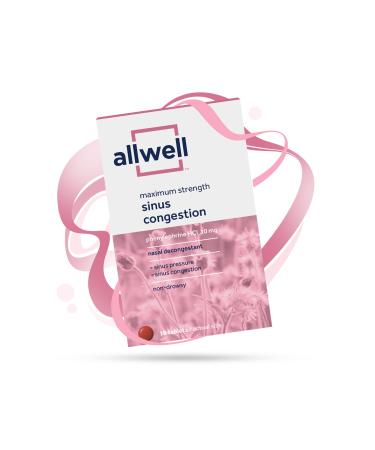 AllWELL - Maximum Strength Sinus Congestion Relief Non-Drowsy Sinus and Nasal Decongestant Tablets for Congestion from Allergies with 10mg Phenylephrine HCl 18 Tablets