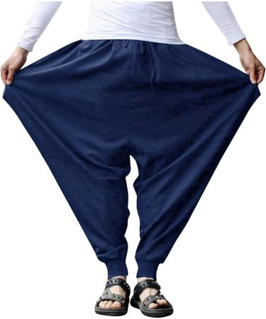 Frestepvie Men Harem Pants - Casual Hippie Clothing Yoga & Fitness Pants Dark Blue 4XL Perfect for Beach & Dance - Buy Online on GoSupps.com