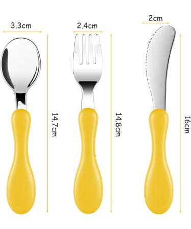 Vicloon 6 PCS Baby Fork and Spoon Set - Stainless Steel Toddler Utensils in Yellow/Pink | Baby Feeding Cutlery for Weaning and Kids - Buy Online on GoSupps.com