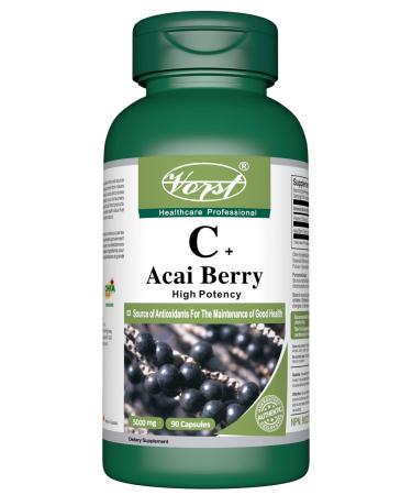 VORST Acai Berry 500mg 10:1 Extract (5000mg Raw Equivalent) with Vitamin C 90 Capsules | Antioxidant Supplement for Digestion Health Immune Health & Anti Aging | Includes Vitamin C | Powder Pills | 1 Bottle 90 count (Pack of 1)