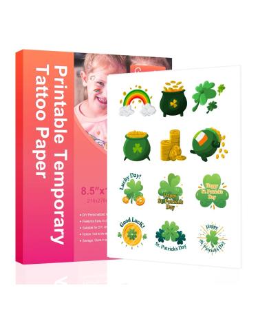 St.patrick sday Printable Temporary Tattoo Paper for INKJET printer 8.5X11 5 Sheets DIY Personalized Waterproof Tattoos Sticker for Skin Custom Cartoon kids tattoos Summer Party Themed Tattoo - Buy Online on GoSupps.com