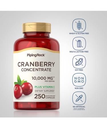 Piping Rock Cranberry Concentrate Capsules 10,000mg | 250 Pills | Vitamin C Extract Supplement | Non-GMO & Gluten Free - Buy Online on GoSupps.com