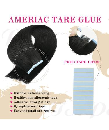 20 Tape in Human Hair Extensions - Seamless 100% Remy Real Hair, 20 Inch, 20 Pieces, 50g/Set, Jet Black - Buy Online on GoSupps.com