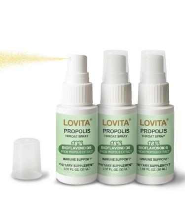 LOVITA Bee Propolis Throat Spray 250mg Bee Propolis Extract with 18% Bioflavonoids Alcohol-Free Antioxidant Immune Support & Sore Throat Relief Gluten-Free Non-GMO 1 Fl Oz 90 Day Supply Throat Spray 1 Fl Oz (Pack of 3)