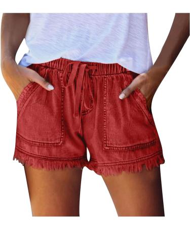 Gufesf Women's High Waisted Denim Shorts - Summer Casual Stretch Jean Shorts (B1-Red, Large) - Buy Online on GoSupps.com