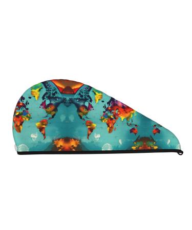 World Map Coral Velvet Dry Hair Cap | Ideal for Home Travel & Pool Parties Shop Now - Buy Online on GoSupps.com