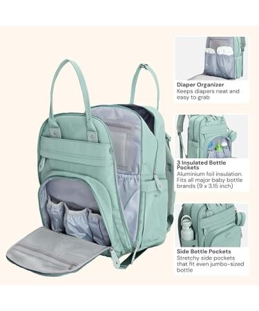 BabbleRoo Baby Changing Bag Backpack Nappy Changing Back Pack Diaper Bags with Changing Mat & Pacifier Holder for Mom & Dad - Sage Green - Buy Online on GoSupps.com