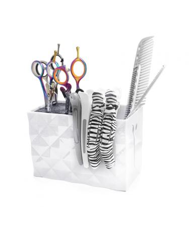 Hairdressing Tools Storage Box Professional Salon Shear Holder Rack Salon Hairdressing Combs Clips Box Scissors Storage Box Organizer Case Barber Accessories for Hair Stylist Office Home(White)
