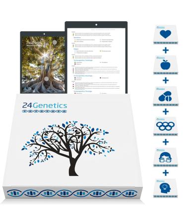 24Genetics - 6 in 1 DNA Test: Health, Nutrigenetics, Sport, Skin Care, Pharmacogenetics and Ancestry - Complete Genetic Test - Get All Our Reports at The Best Price