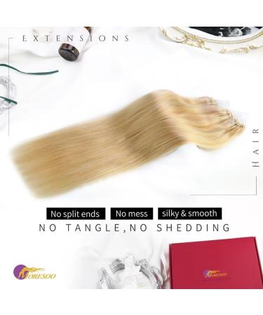 Moresoo Microring Extensions | Real Hair 45 cm | #P14/613 Strawberry & Platinum Blonde | 50g/Pack | Premium Quality Micro Loop Extensions - Buy Online on GoSupps.com