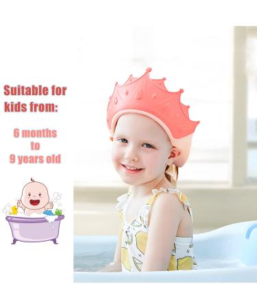 Baby Shower Cap Shield for Kids | Visor Hat for Eye & Ear Protection | Hair Washing Guard | Cute Crown Shape | Pink | Ages 0-9 - Buy Online on GoSupps.com