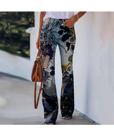 Floral Print Flare Jeans for Women | Curvy Fit Bootcut | High Waist Y2K Denim Pants | Blue | 4X-Large - Buy Online on GoSupps.com