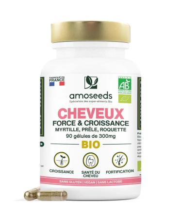 AMOSEEDS Organic hair strength and growth stimulates growth strengthens the hair blueberry ponytail arugula 90 capsules of 300 mg premium quality