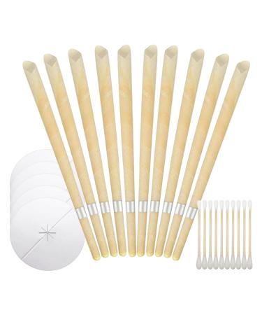 10 PCS Natural Beeswax Ear Candles Wax Removal Set with Cotton Swabs & Protective Disk Ear Wax Candles for Ear Candling Wax Removal Ear Cleaning Kit Ear Wax Removal Tool Ear Cleaner Safe Easy to Use Pack of 10