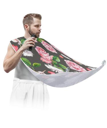 Beard Bib Apron Beard Bib Hair Catcher for Men Shaving and Trimming Non-Stick Waterproof Beard Cape Grooming Cloth Rose Feather Heart