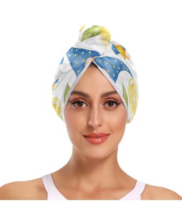 Lemon Ice Cream Gnomes Hair Towel 2 Pack Super Absorbent Hair Drying Towel Quick Dry Hair Turbans Head Towel with Button Twisty Wrap for Women Girls