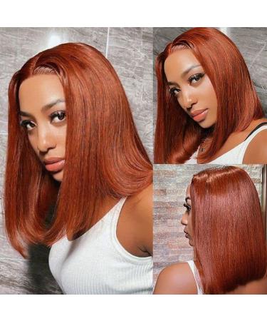 Reddish Brown Bob Human Hair Lace Front Wig - 180% Density Colored 33B Red Straight Bob for Black Women - Pre Plucked Auburn Copper Red Brazilian Virgin Hair - Buy Online on GoSupps.com