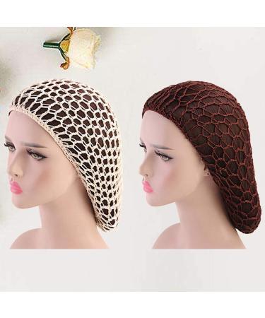 Minkissy 2 Pieces Sleeping Hair Nets - Crochet Long Hair Snood Turban for Women & Girls | Beige & Coffee - Buy Online on GoSupps.com