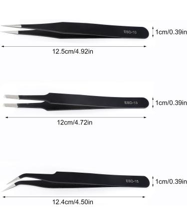 Tweezers Set of 3 Precision Tweezers Antistatic ESD Safety Stainless Steel Tweezers Set Non-Magnetic for Detailed Work and Repairs of Computers Mobile Phones Watches 12 5cm - Buy Online on GoSupps.com