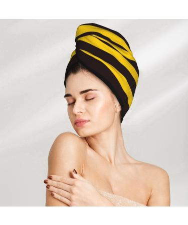 Bee Stripe Microfiber Hair Towel - Super Absorbent Coral Velvet Wrap for Long Curly & Thick Hair | Quick Dry Hair Cap for Women - Buy Online on GoSupps.com