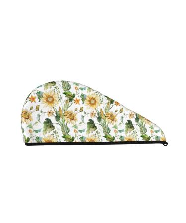 Watercolor Bright Sunflowers Microfiber Hair Towel Soft Super Absorbent Hair Towel Wrap for Women Coral Velvet Quick Dry Hair Cap for Long Short Curly and Thick Hair