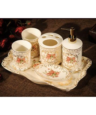 Countertop Bathroom Five-Piece Set Ceramic Wash Kit Bathroom Supplies Toothbrush Cup Mouthwash Cup Set