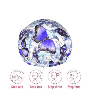 Double Waterproof Purple Butterfly Shower Cap for Women - One Size Large Bathing Hat for All Hair Types - Buy Online on GoSupps.com