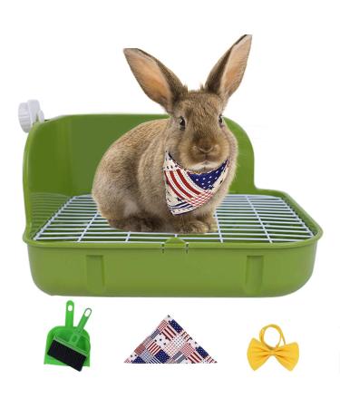 Humorous.P Rabbit Litter Box - Pet Corner Litter Box Cage Potty Trainer Rectangular Plastic Material Green