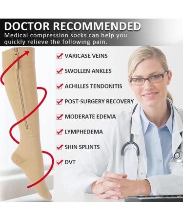 Ailaka Zipper Compression Socks 15-20 mmHg Knee High Support for Varicose Veins - 3X-Large Beige - Buy Online on GoSupps.com