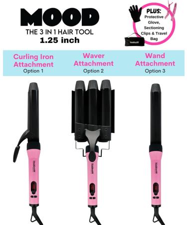Trademark Beauty Mood 3-in-1 Interchangeable Iron Styling Kit - Curling Iron, Hair Waver, Curling Wand - Adjustable Temperature Hair Styling Tool - 1.25 Inch Barrel - Buy Online on GoSupps.com