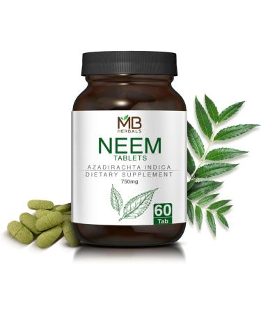 MB Herbals Neem Tablets 750mg - 60 Tablets for Detox & Acne Free Clear Skin - Buy Online on GoSupps.com
