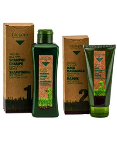 Salerm Biokera SPECIFIC OILY HAIR Shampoo & Conditioner Mask DUO SET Regulates Oil Production Excess Oiliness (W/Sleek Comb) Masque (300 ml (10.8 oz) + 200 ml (6.9 oz) DUO KIT)