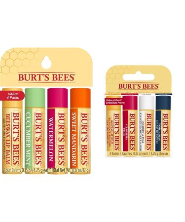 Burt's BEES 100% natural moisturizing lip balm in a 4-pack & natural lip balms gift set 1 Pack (1 x 4 pieces) Bundle with Lip Balms gift set