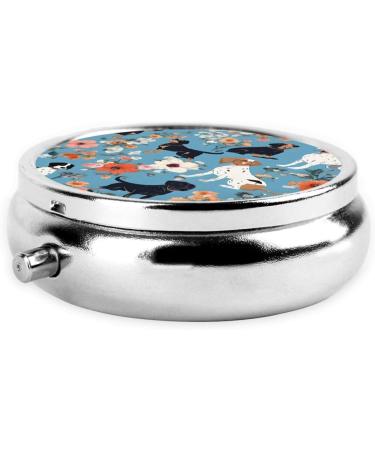 Border Collie Florals Round Pill Box | 3 Compartment Portable Travel Organizer for Vitamins & Medications - Buy Online on GoSupps.com