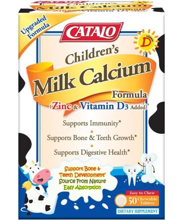 CATALO Children s Milk Calcium Formula Kids & Toddler Milk Bone Supplement Zinc & Vitamin D3 Added Kids Vitamins Toddler Formula 12-36 Months 50 Chewable Tablets - Buy Online on GoSupps.com